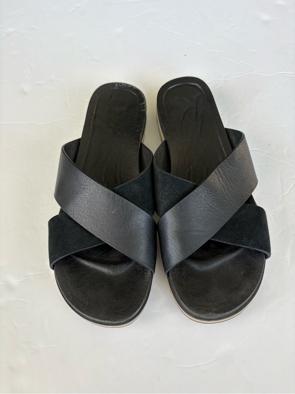 UGG Black Kari Leather Crisscross Slide Sandals - Size 8